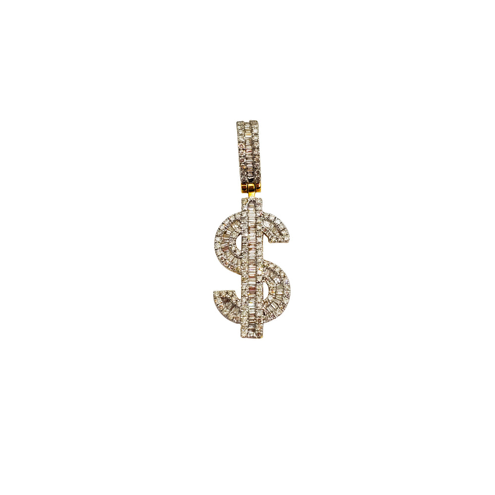 Baguette & Round Diamond Dollar Sign Pendant (14K)