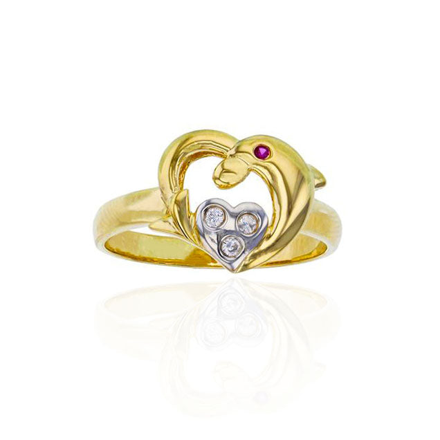 Dolphin & Heart Ring (14K)
