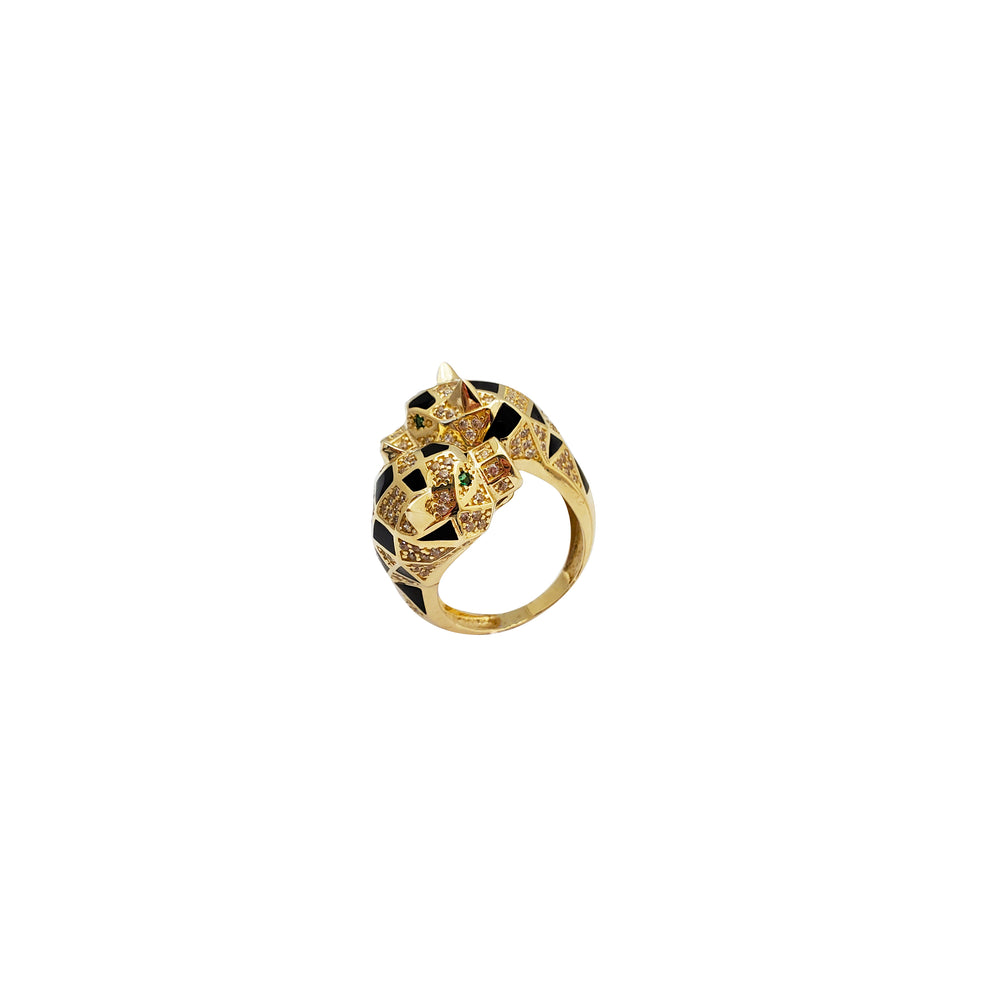 Double-Head Panther Head Ring (14K0