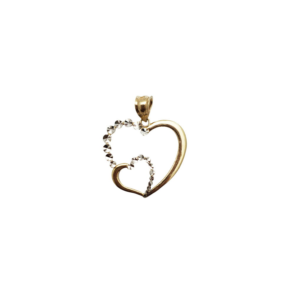 Two Tone Double Heart Pendant (14K)