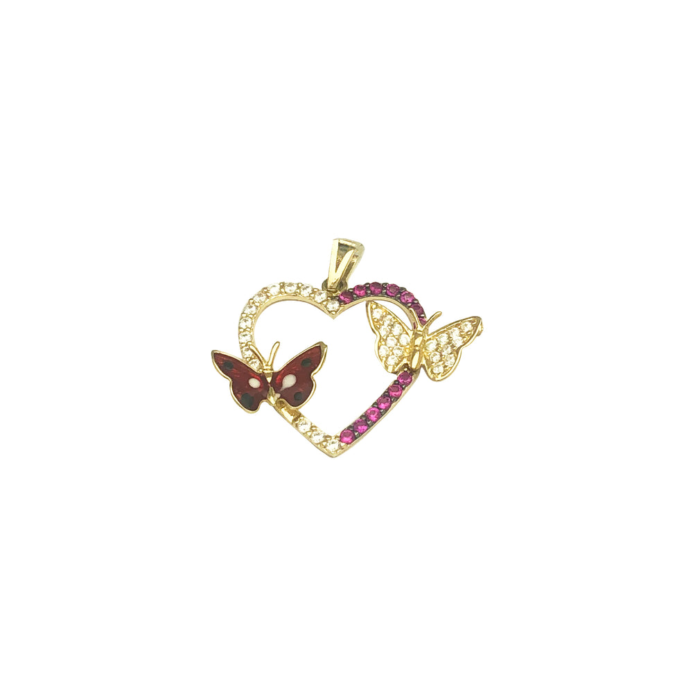 Double Butterfly Heart Pendant (14K)