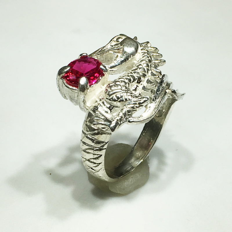 Dragon and Gemstone Ring (Silver) - Popular Jewelry