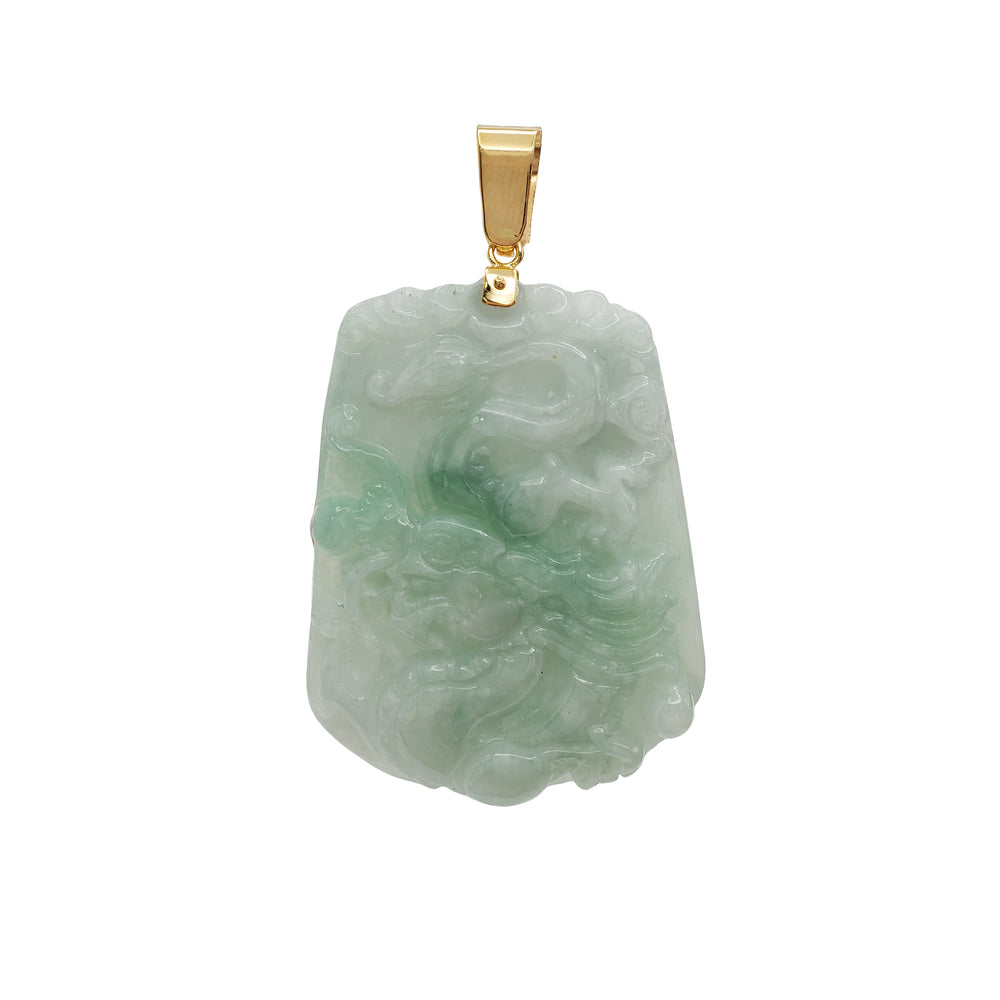 Light Green Jade Dragon Slab Pendant (14K)