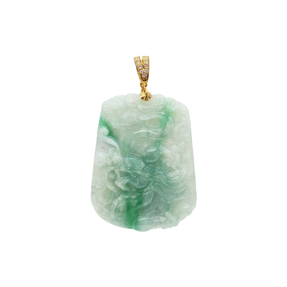 Diamond Jade Dragon Slab Pendant (14K)