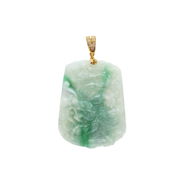 Diamond Jade Dragon Slab Pendant (14K)