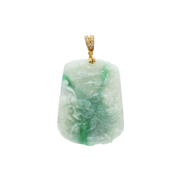 Diamond Jade Dragon Slab Pendant (14K)