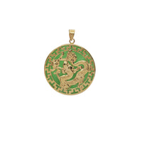 Colgante redondo de jade dragón con llave griega (14K)