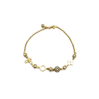 Zirconia Charms Rolo Link Anklet (14K)
