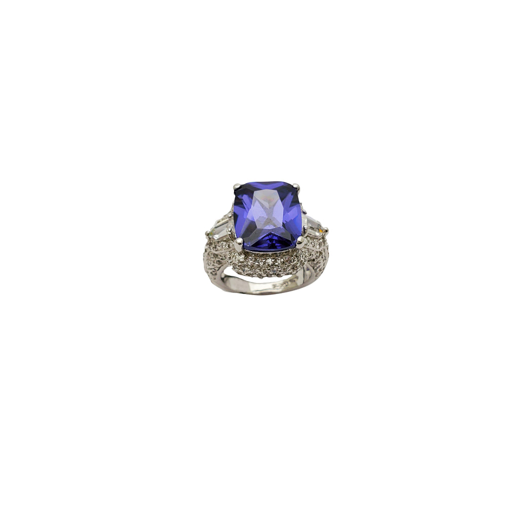 Tanzinite Square Shape CZ Ring (Silver)