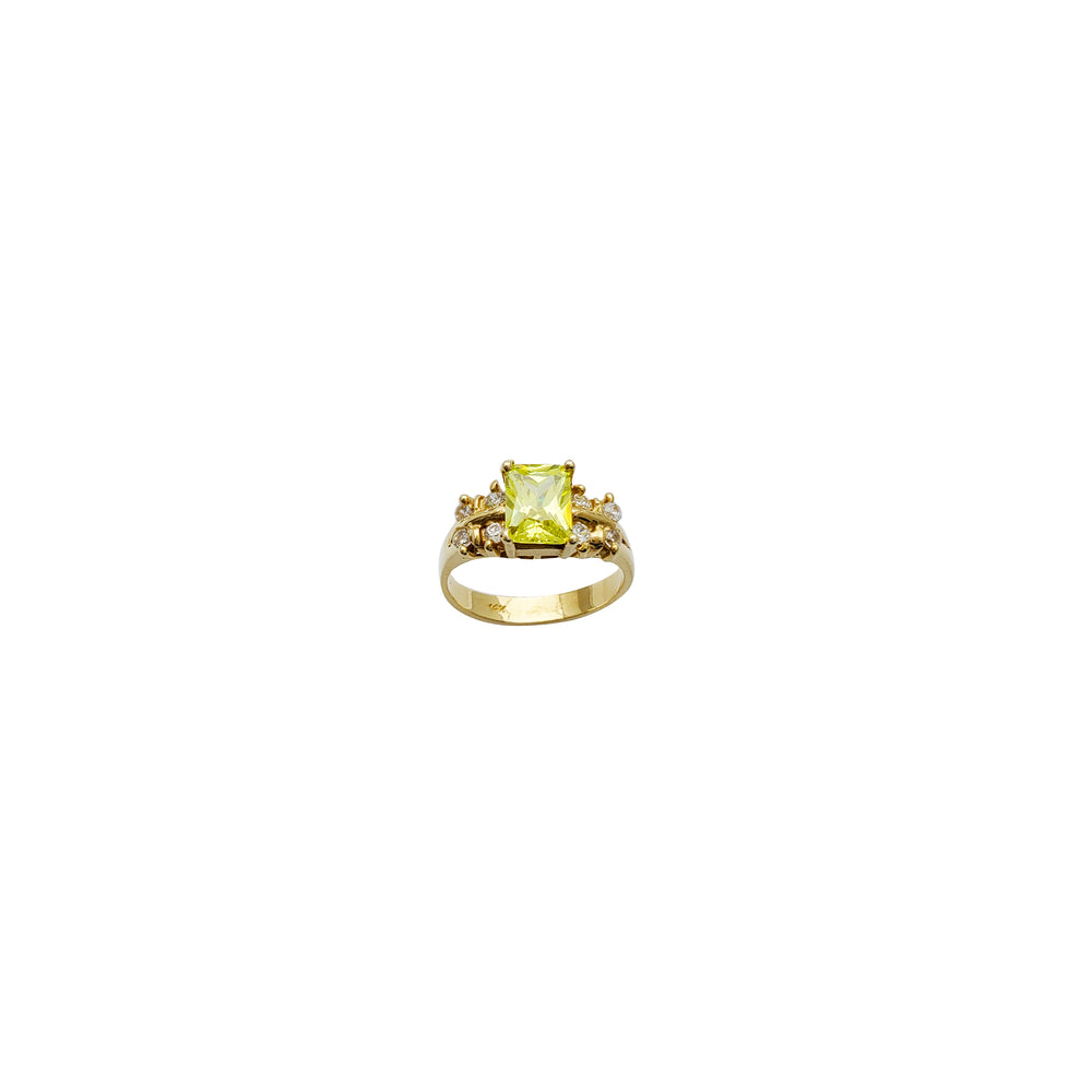 Square Shape Green CZ Stone Ring (14K)