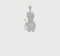 Icy Green-Eye Cat Pendant (Silver) 360 - Popular Jewelry - New York