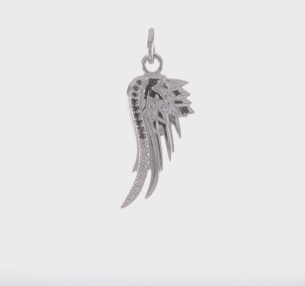 Spiky Angel Wing Zirconia Pendant (Silver) 360 - Popular Jewelry - New York