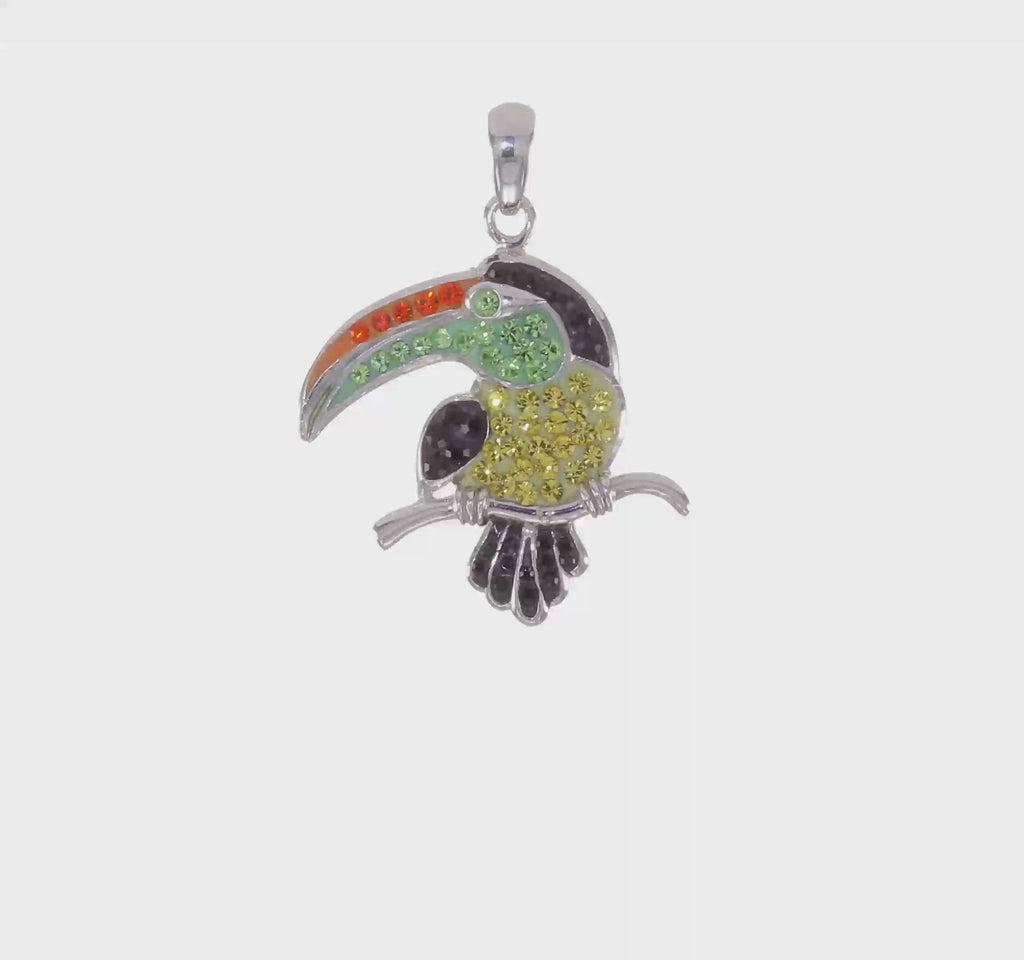 Colorful Toucan Bird Pendant (Silver) 360 - Popular Jewelry - New York