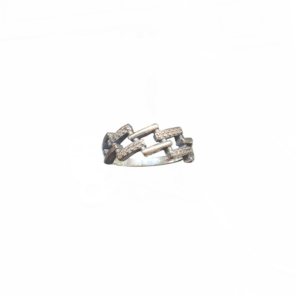 Zirconia Edged Cuban Ring (Silver)