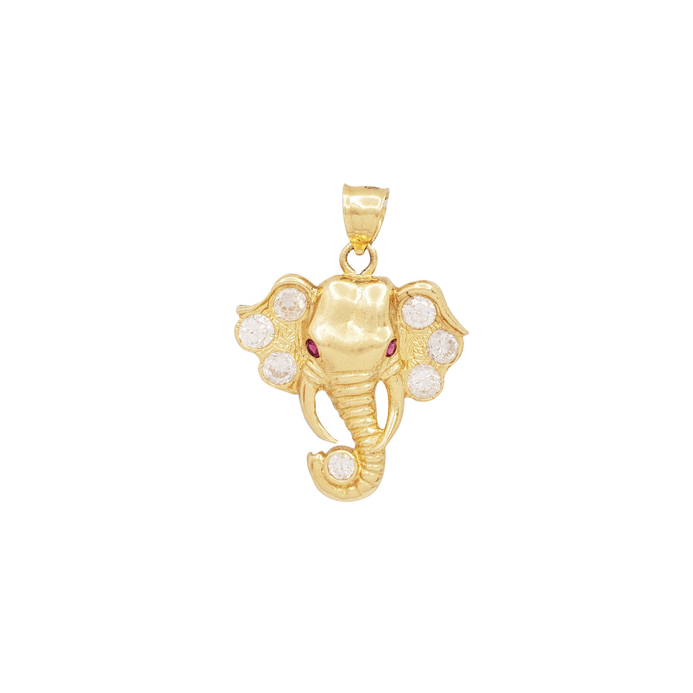 Zirconia Elephant Head Pendant (14K)