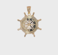 Glossy Ship Steering Wheel Nautical Compass Pendant (14K)