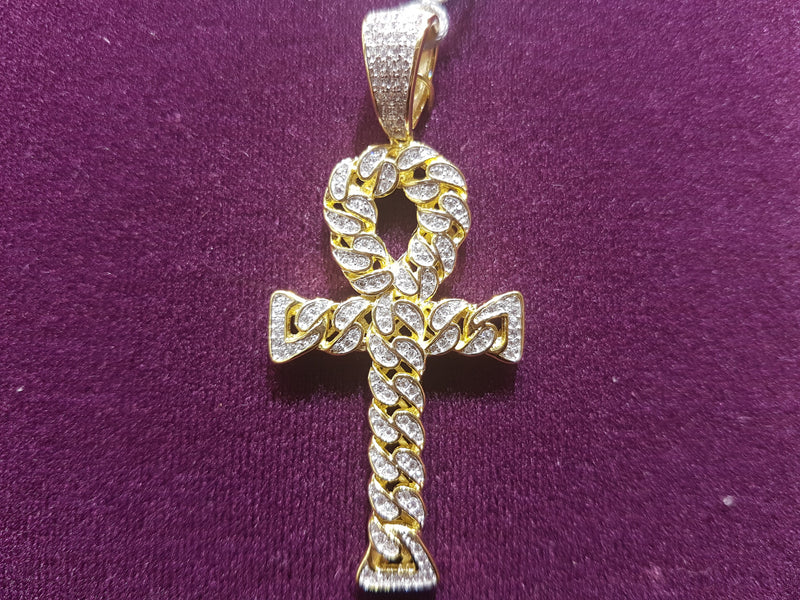 Iced-Out Cubanlink Ankh Pendant Silver – Popular J
