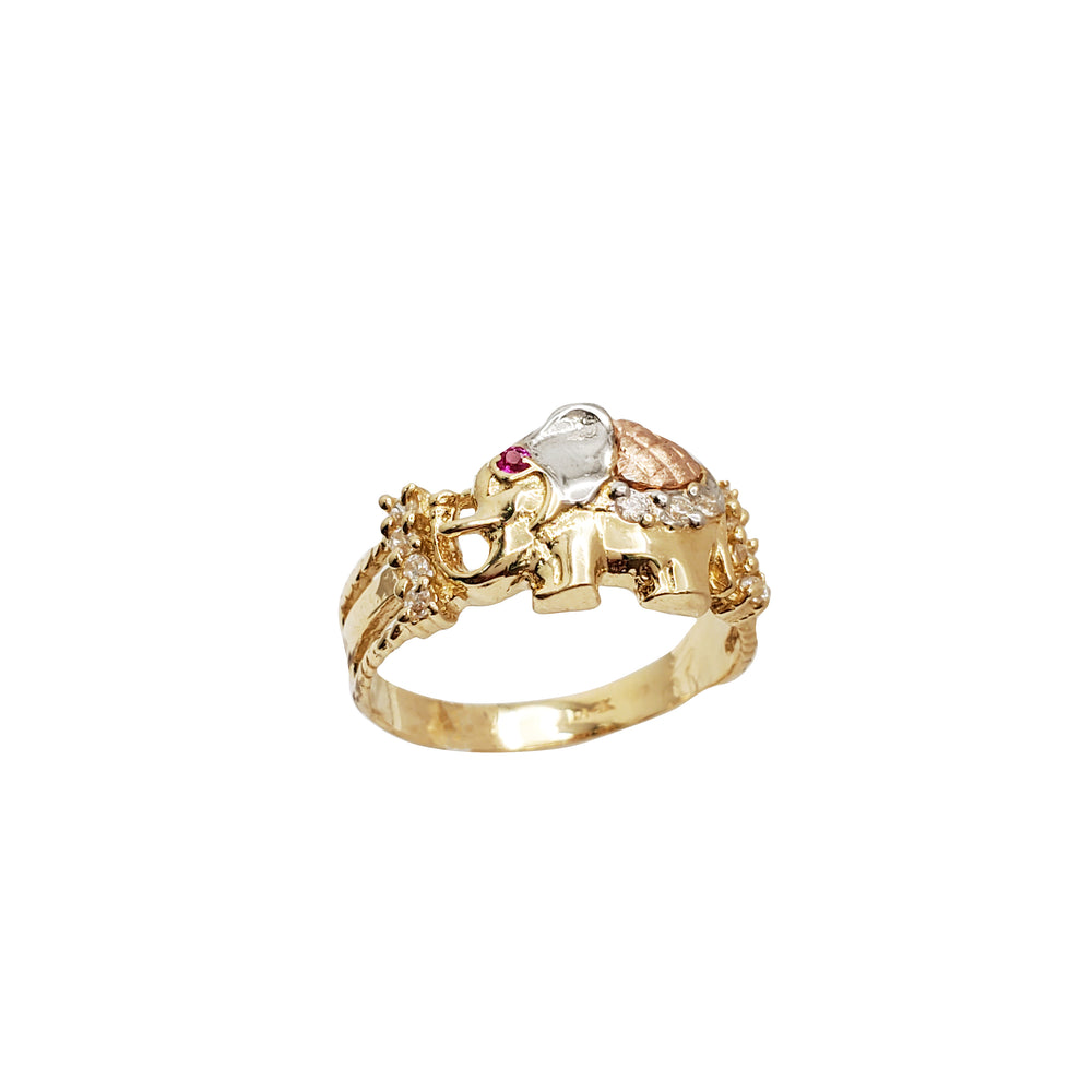 Tri-Color Zirconia Elephant Lady Ring (14K)
