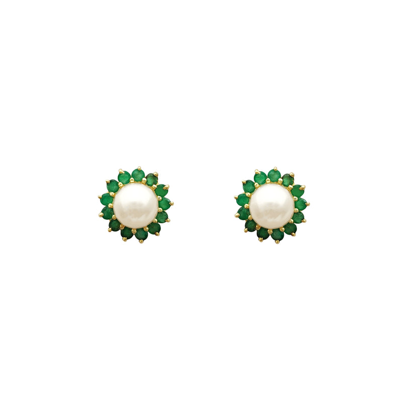 Emerald & Pearl Stud Earrings (14K)