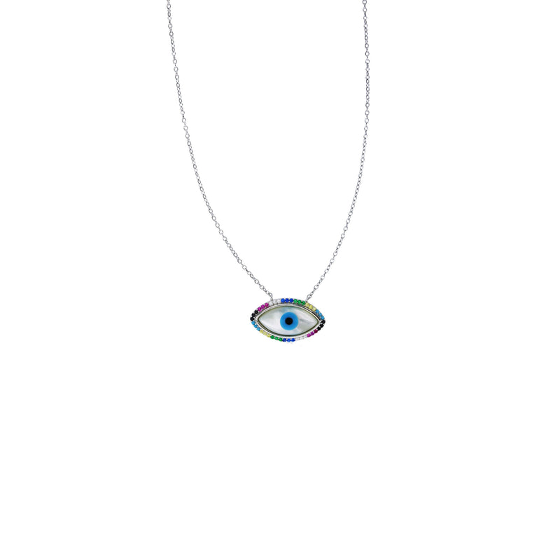 Enamel Evil Eye Necklace (Silver)