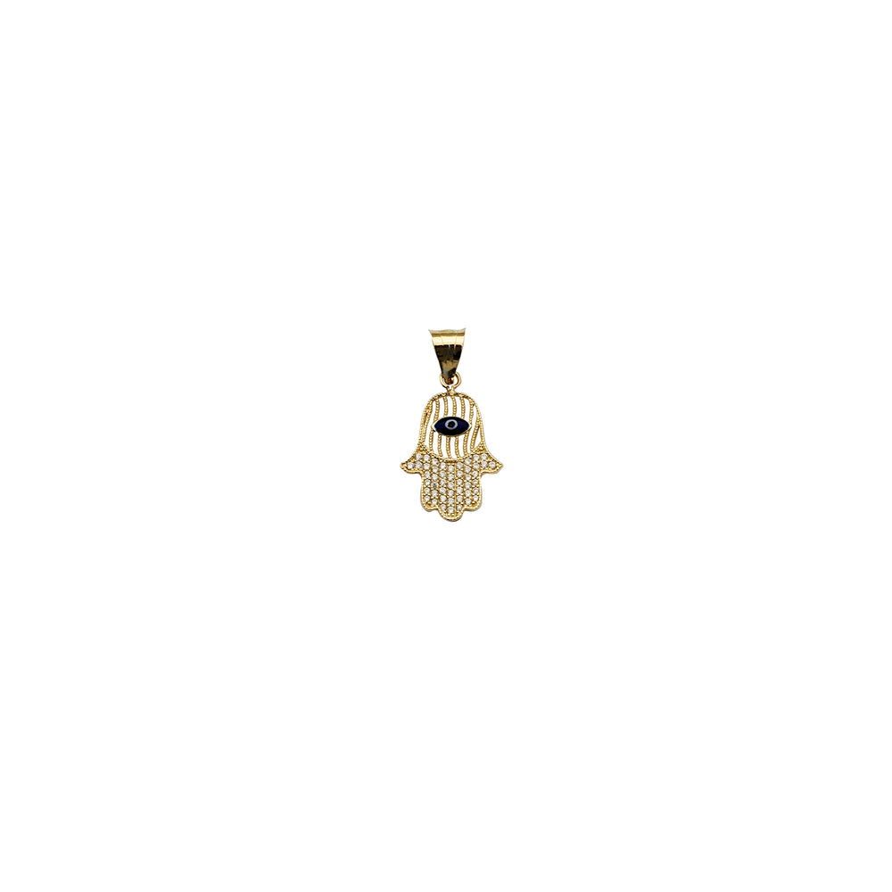 Yellow Gold CZ Evil Eye's Hamsa Pendant (14K)