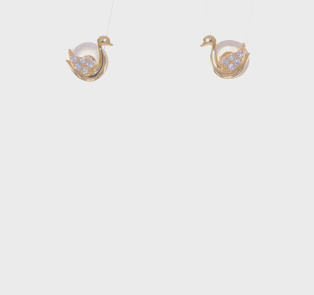 Swan CZ Stud Earrings (14K) 360 - Popular Jewelry - New York