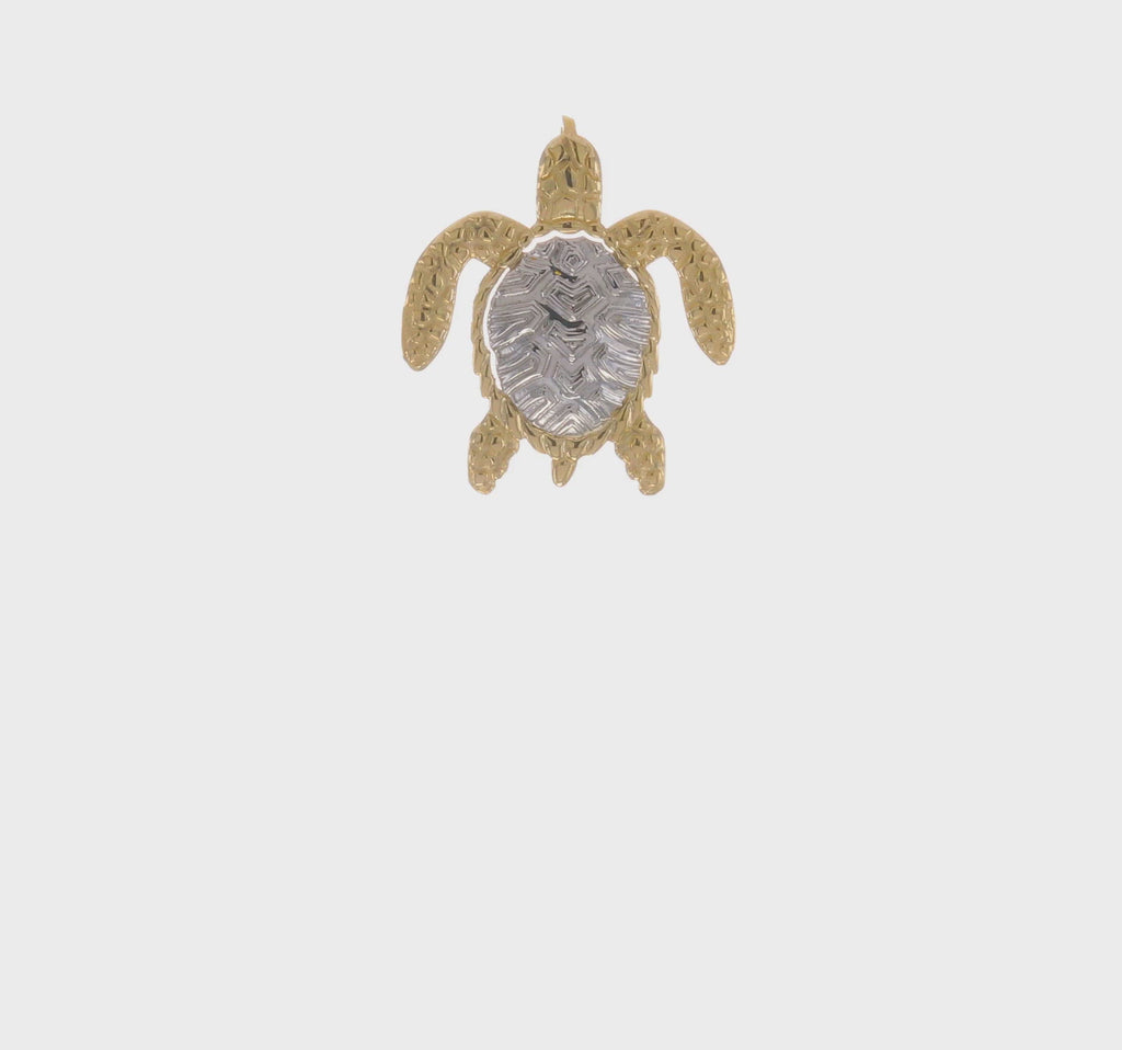 Two-Tone Textured Turtle Pendant (14K) 360 - Popular Jewelry - New York