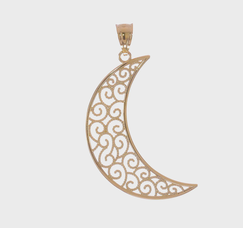Filigree Moon Pendant (14K) 360 - Popular Jewelry - New York