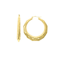 Rhombus Shaped Textured Hoop Earrings (10K)