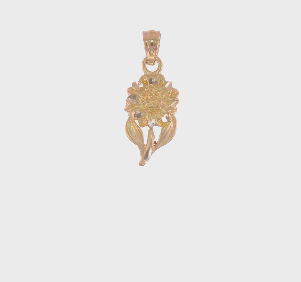 Satin Diamond-Cut Sunflower Pendant (14K) 360 - Popular Jewelry - New York