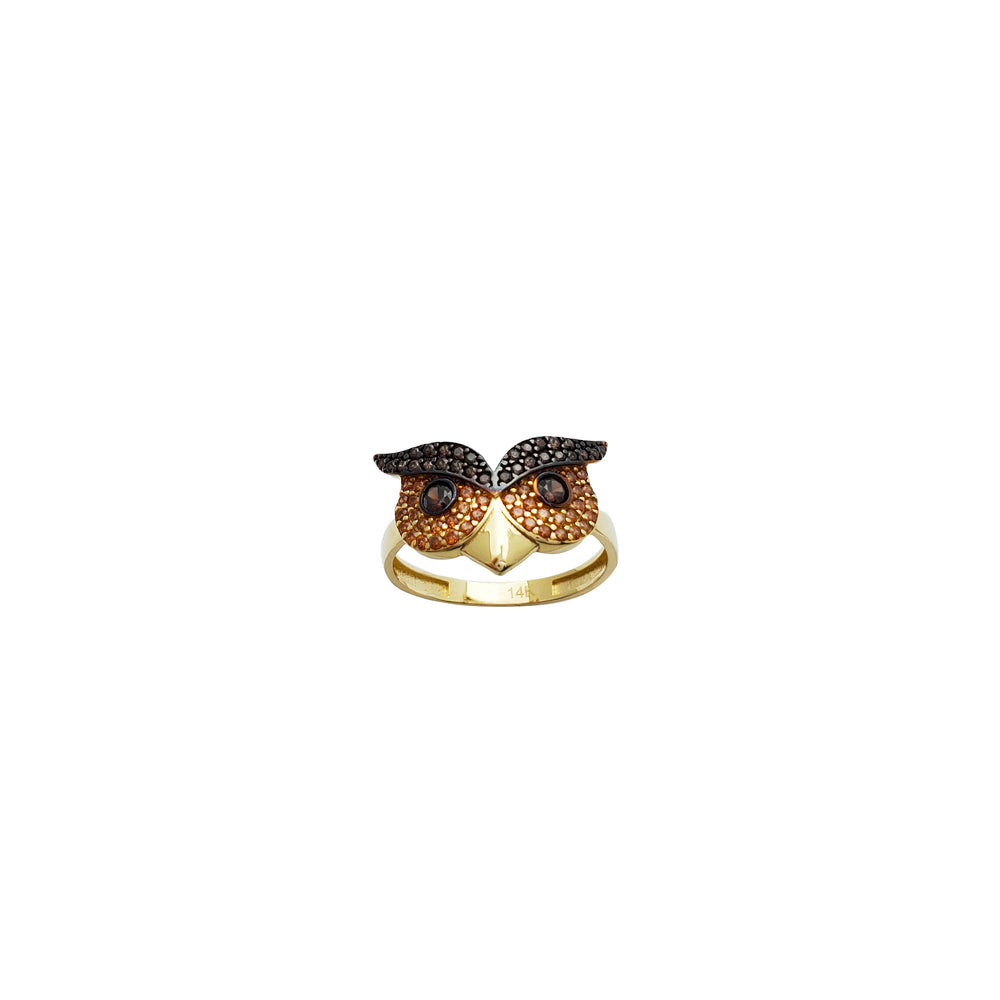 Iced-Out Owl Face CZ Ring (14K)