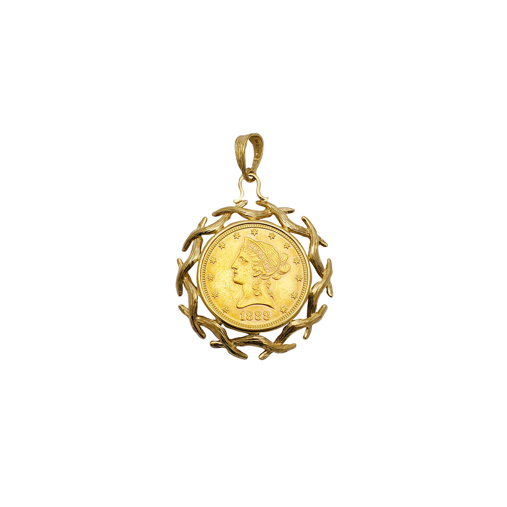 Ten D. Root Frame Gold Coin Pendant 1888 (14K)