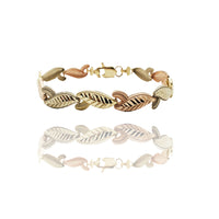Tri-Color Diamond-Cut Foliage Fancy Bracelet (14K).