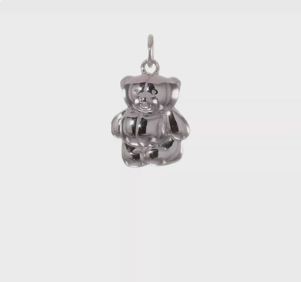 Chubby Teddy Bear 3D Pendant (Silver) 360 - Popular Jewelry - New York