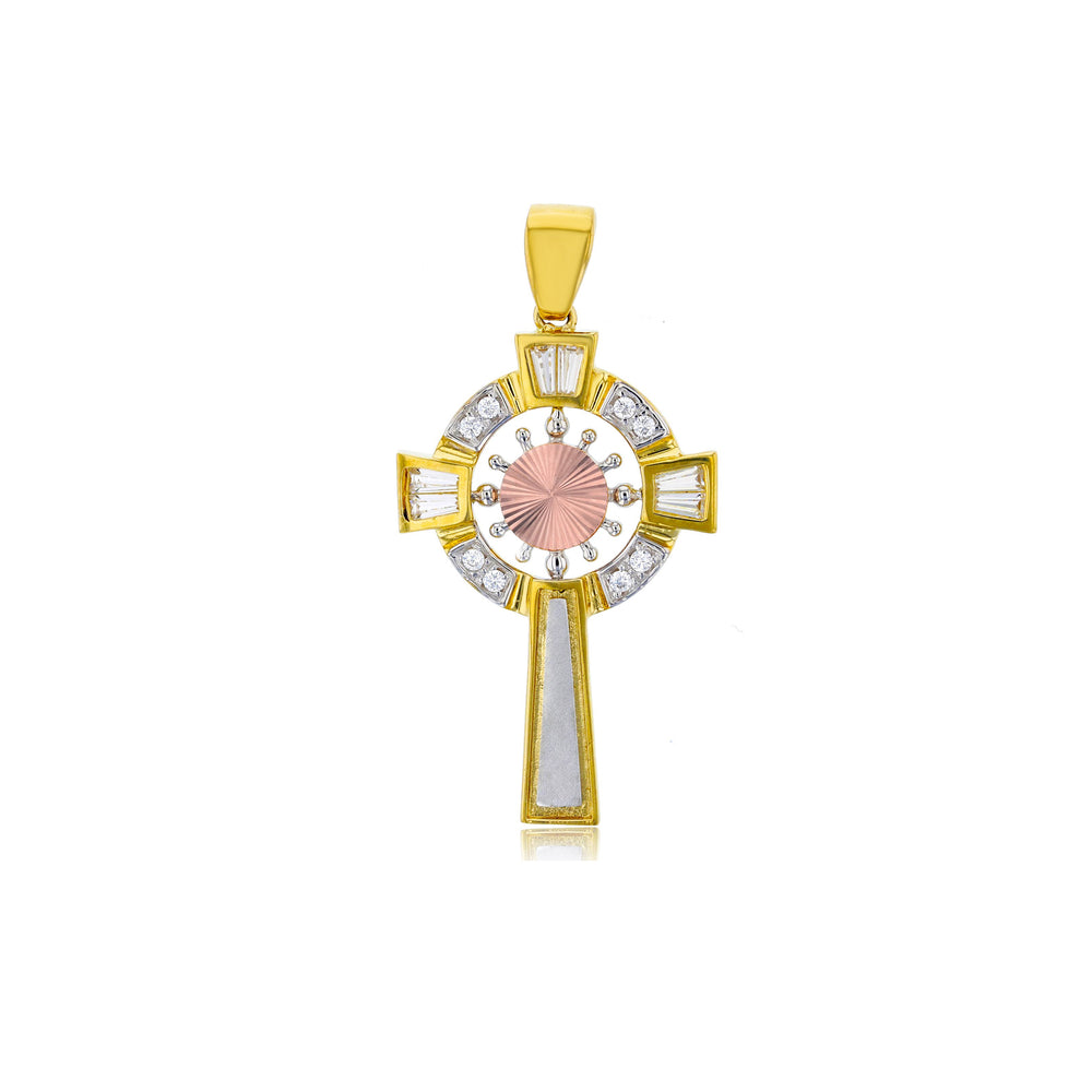 Tricolor Round Weel Cross Pendant (14K)