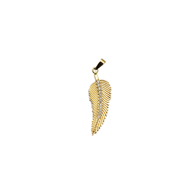 Cubic Zirconia Feather Pendant (14K)