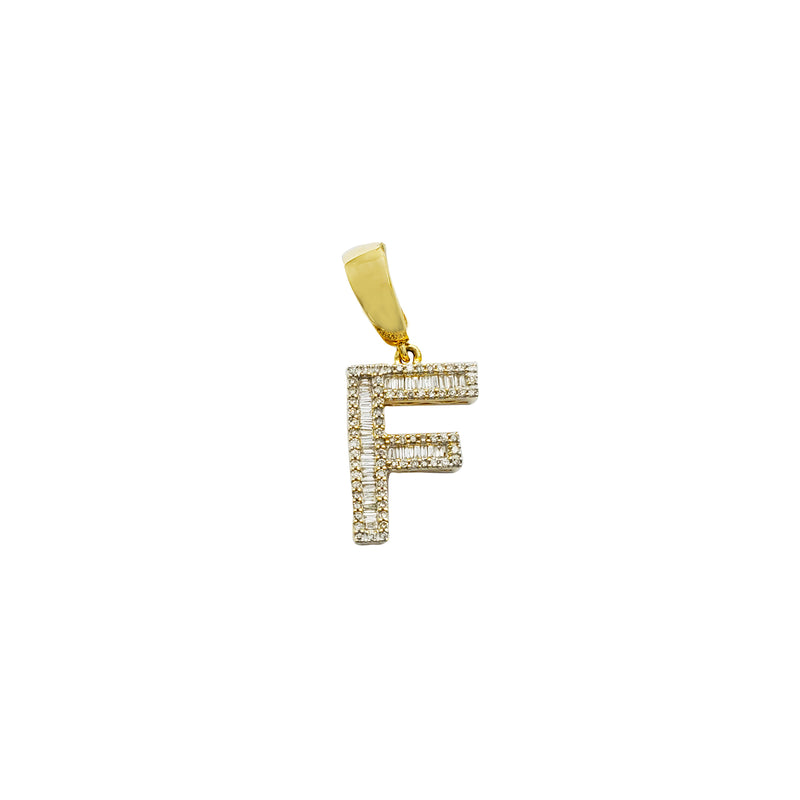 Baguette & Round Diamond Brilliant Letter F Pendant (14K)