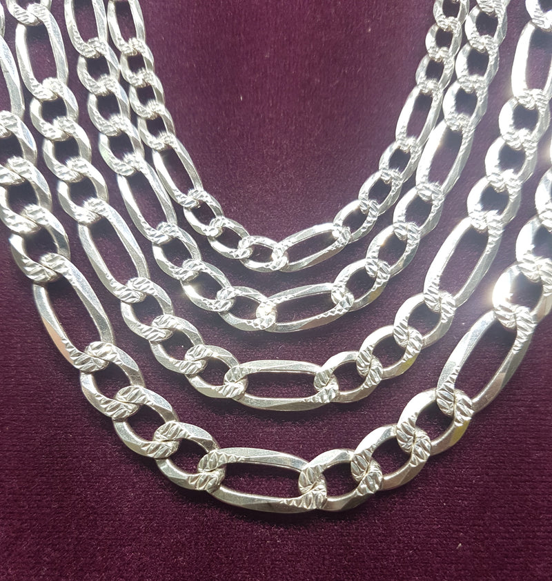 Figaro Chain (w/ Diamond Cut) Silver - Popular Jewelry