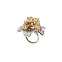 Iced-Out Two-Tone Blossom Flower Ring (14K)