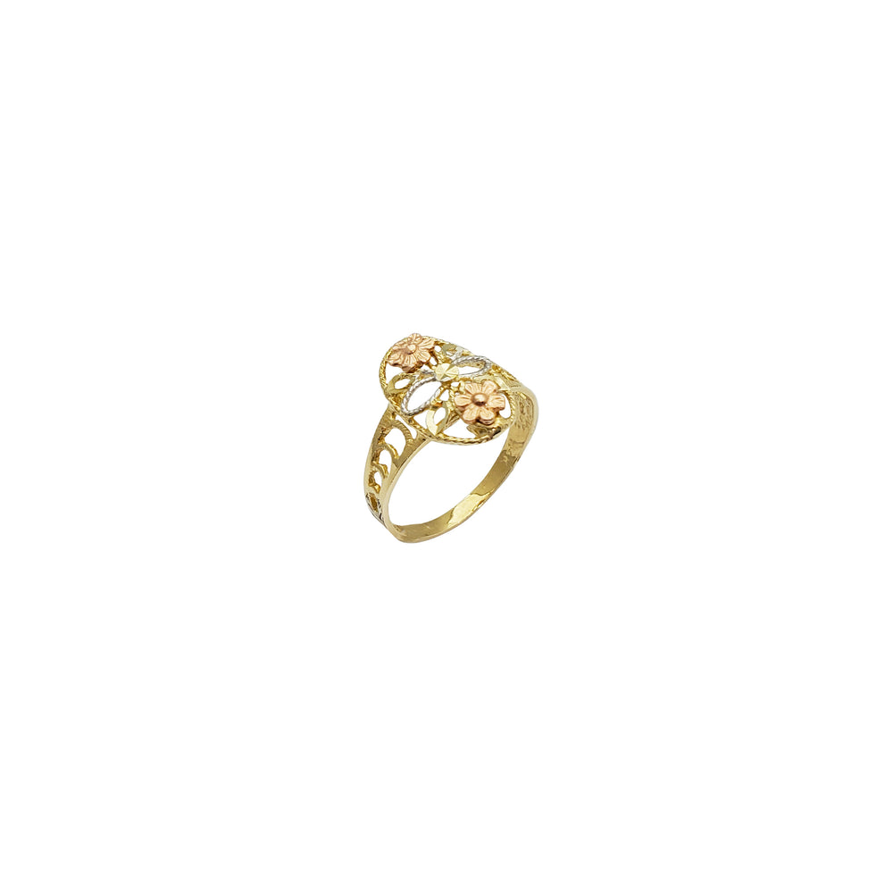 Tricolor Flower Oval Ring (14K)