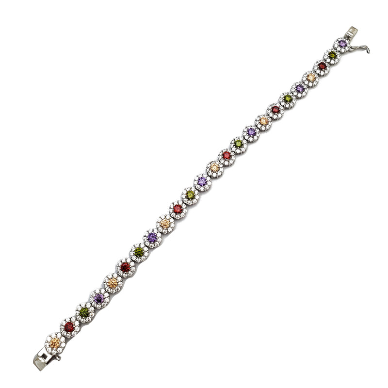 Cluster Flower Multi-Color Bracelet (Silver)