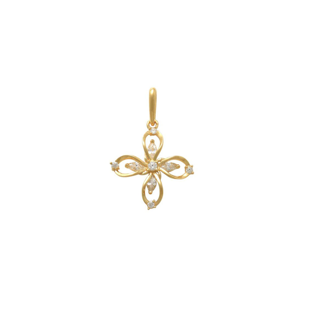 Cubic Zirconia Flower Marquise Pendant (14K)