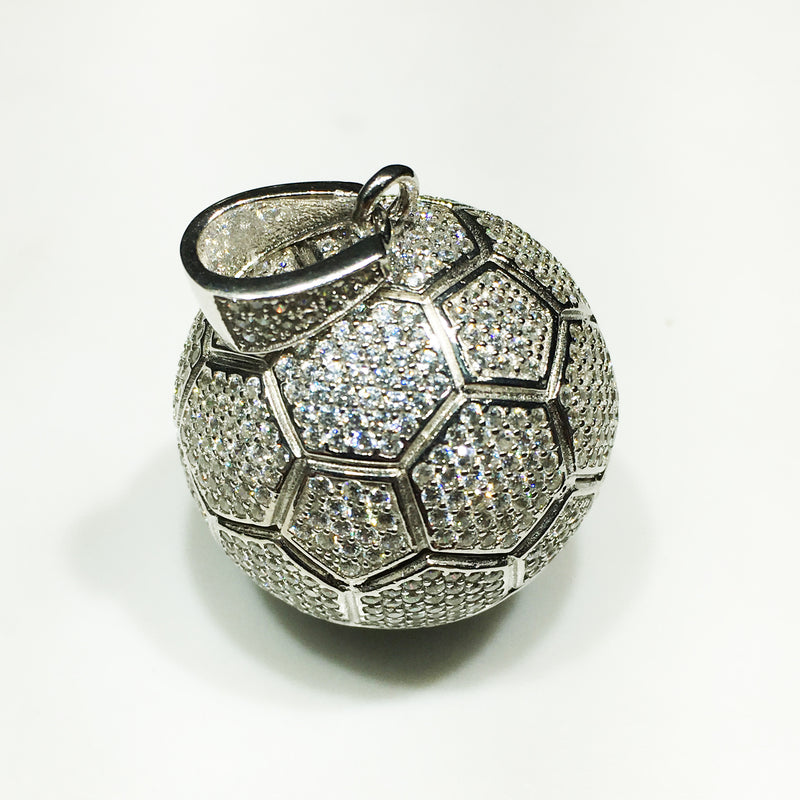 Football / Soccer Iced-Out Pendant (Silver) - Popular Jewelry