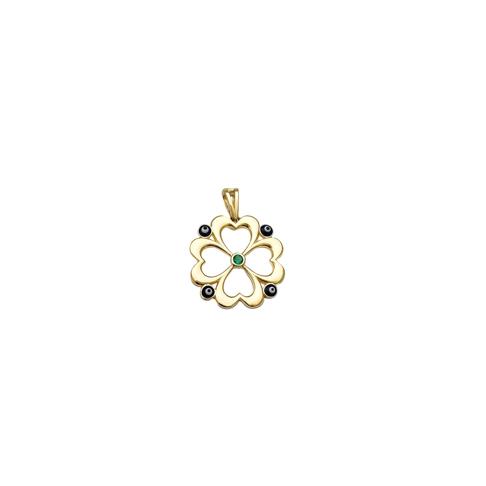 Four-Leaf Clover & Evil Eye Pendant (14K)