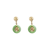 Zöld Jade Fortune lógó fülbevaló (14K)