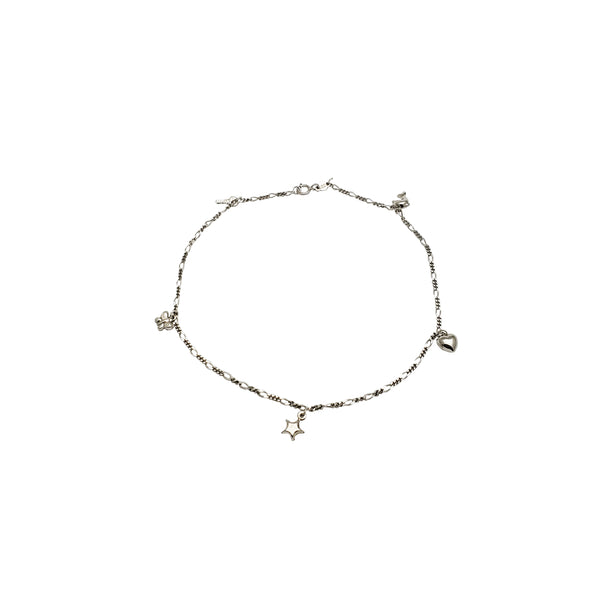 Dainty Charm Figaro Anklet Bracelet (14K).