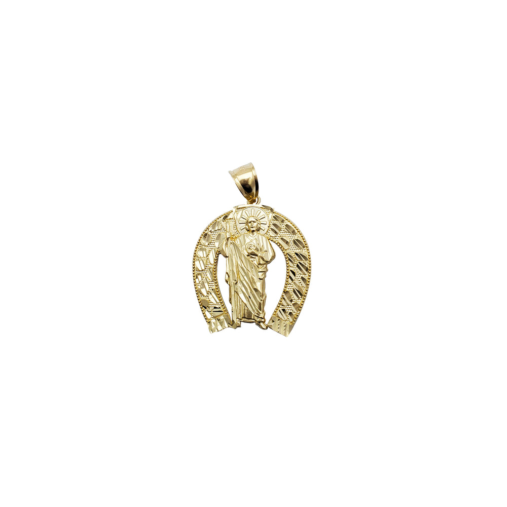Diamond-Cut Horse Shoe Saint Jude Pendant (14K)