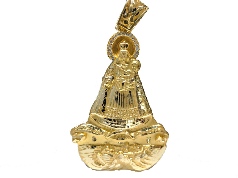 A front view of Our Lady of Charity "Cardidad" 14K Yellow Gold Pendant standing - Popular Jewelry 