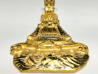 A front view from bottom of Our Lady of Charity "Cardidad" 14K Yellow Gold Pendant laying flat - Popular Jewelry 