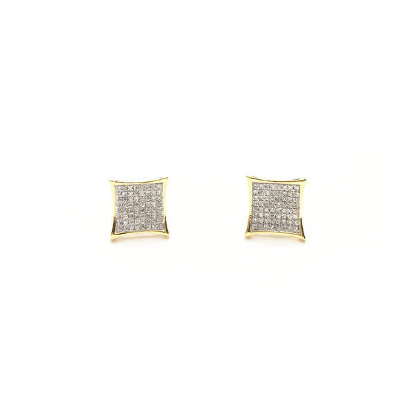 Concave Square Diamond Cluster Stud Earrings (10K) front - Popular Jewelry - New York
